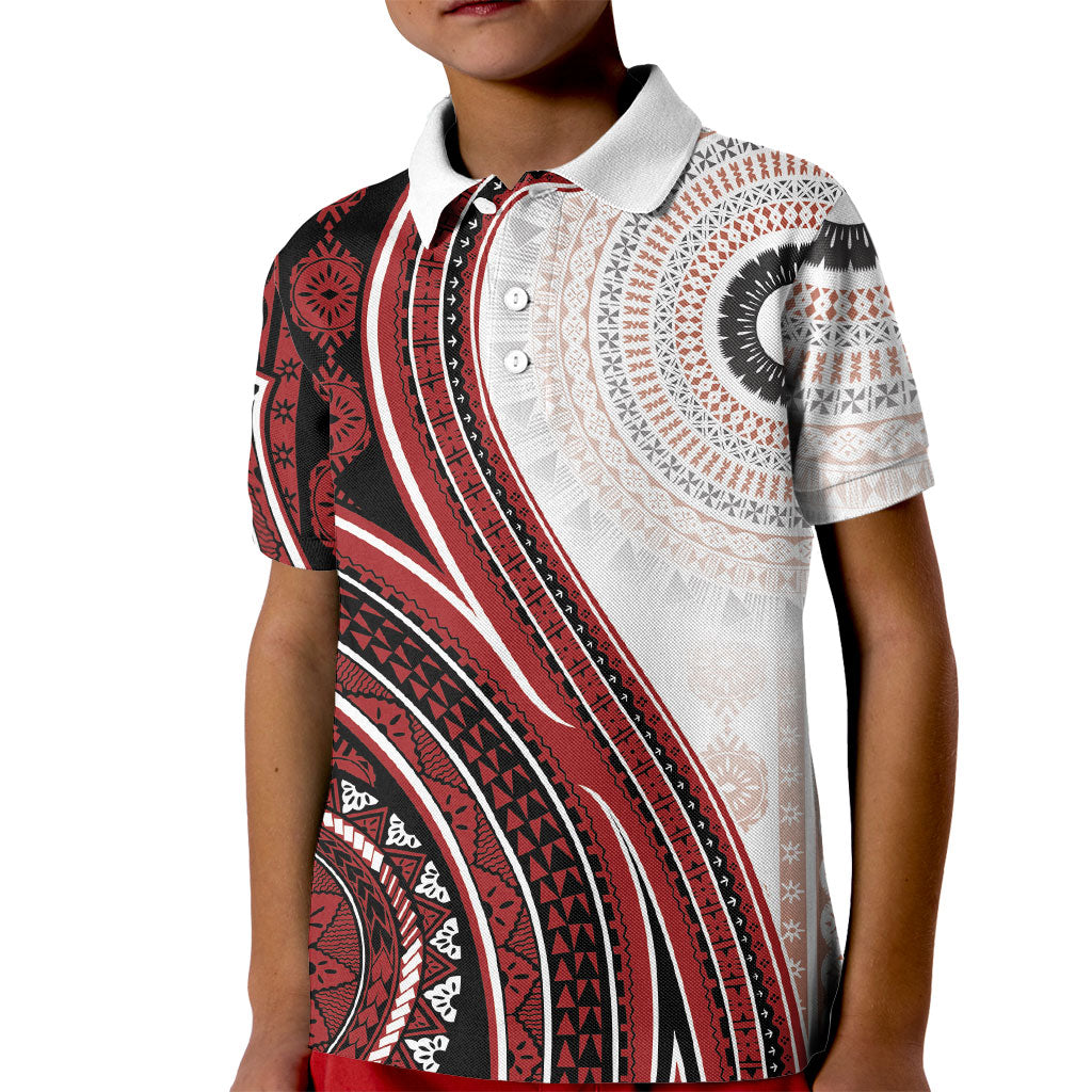 Bula Fiji Vintage Tapa Kid Polo Shirt Kaivity Masi Wave Motifs - Red