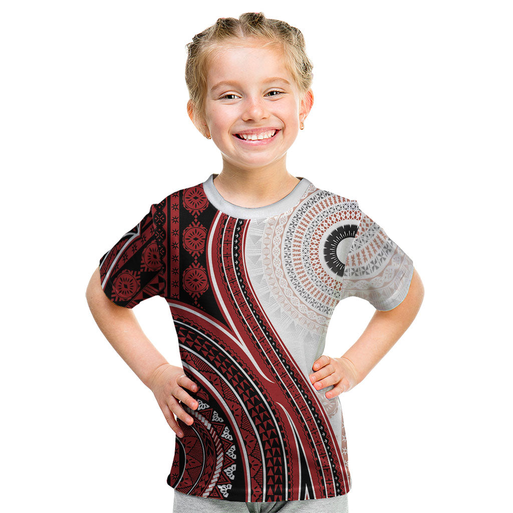 Bula Fiji Vintage Tapa Kid T Shirt Kaivity Masi Wave Motifs - Red