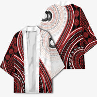 Bula Fiji Vintage Tapa Kimono Kaivity Masi Wave Motifs - Red