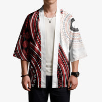 Bula Fiji Vintage Tapa Kimono Kaivity Masi Wave Motifs - Red
