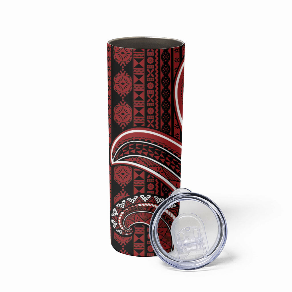 Bula Fiji Vintage Tapa Skinny Tumbler Kaivity Masi Wave Motifs - Red