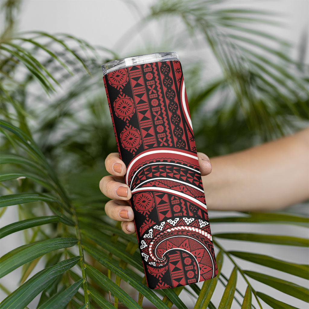 Bula Fiji Vintage Tapa Skinny Tumbler Kaivity Masi Wave Motifs - Red