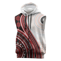 Bula Fiji Vintage Tapa Sleeveless Zip Hoodie Kaivity Masi Wave Motifs - Red