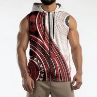 Bula Fiji Vintage Tapa Sleeveless Zip Hoodie Kaivity Masi Wave Motifs - Red