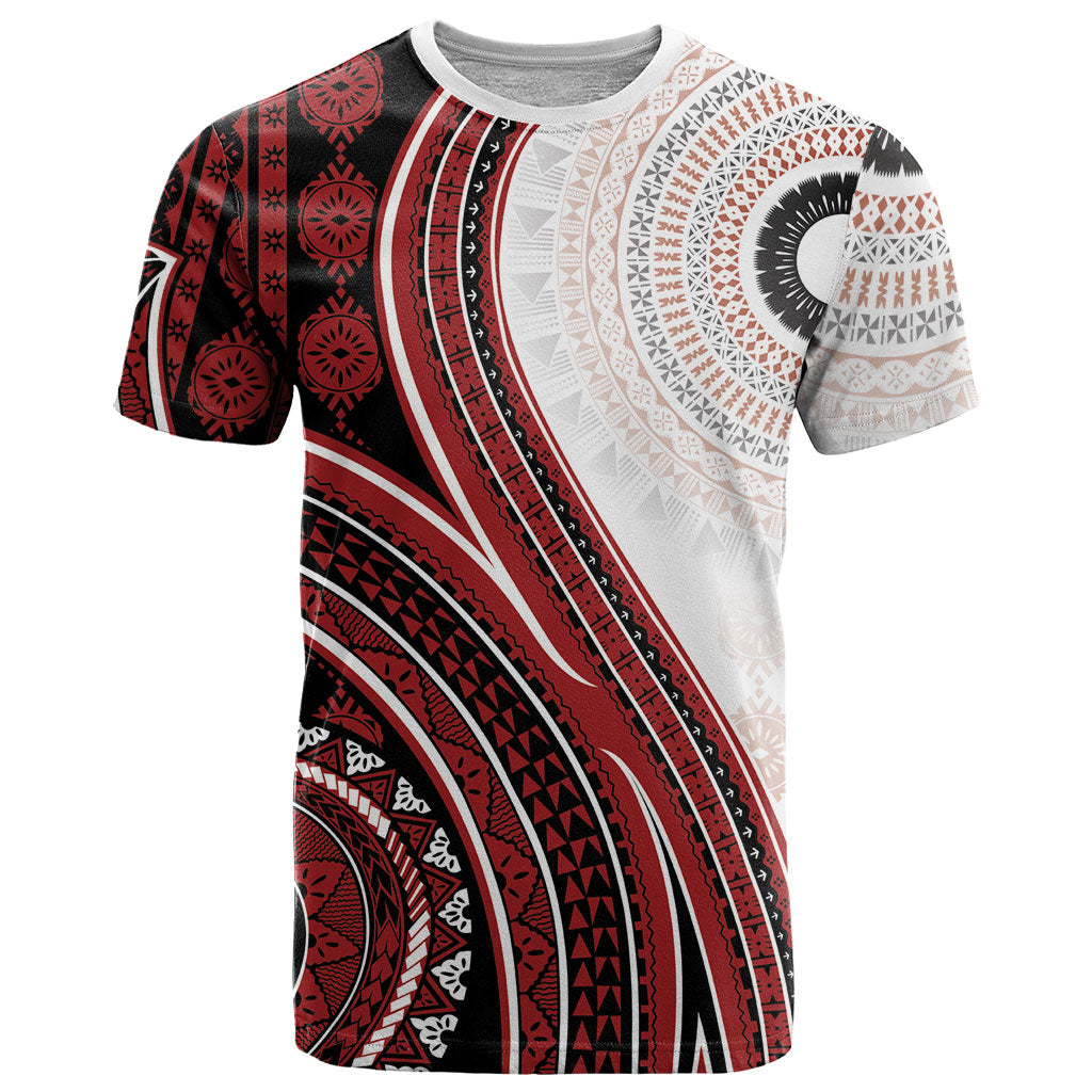 Bula Fiji Vintage Tapa T Shirt Kaivity Masi Wave Motifs - Red