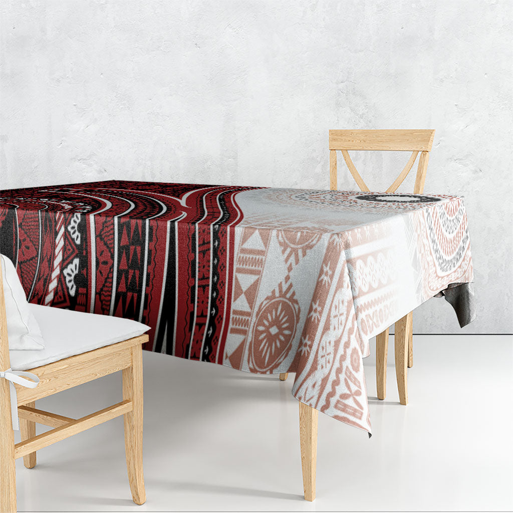 Bula Fiji Vintage Tapa Tablecloth Kaivity Masi Wave Motifs - Red