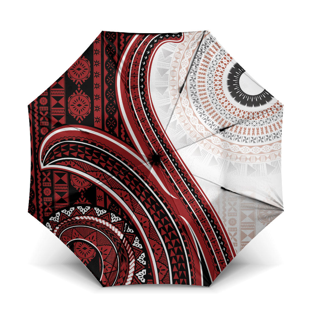 Bula Fiji Vintage Tapa Umbrella Kaivity Masi Wave Motifs - Red