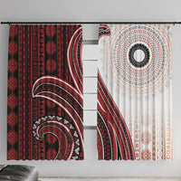 Bula Fiji Vintage Tapa Window Curtain Kaivity Masi Wave Motifs - Red LT7 With Hooks Red - Polynesian Pride