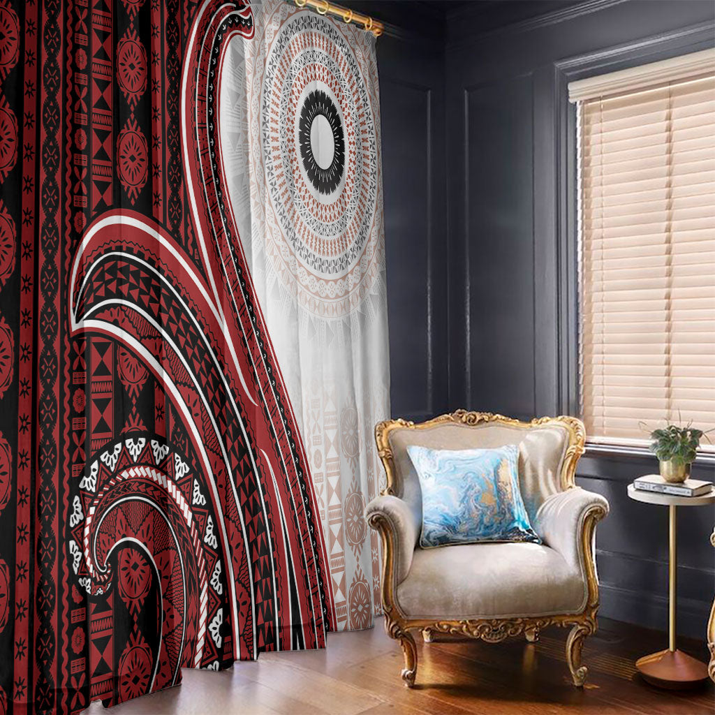 Bula Fiji Vintage Tapa Window Curtain Kaivity Masi Wave Motifs - Red LT7 - Polynesian Pride