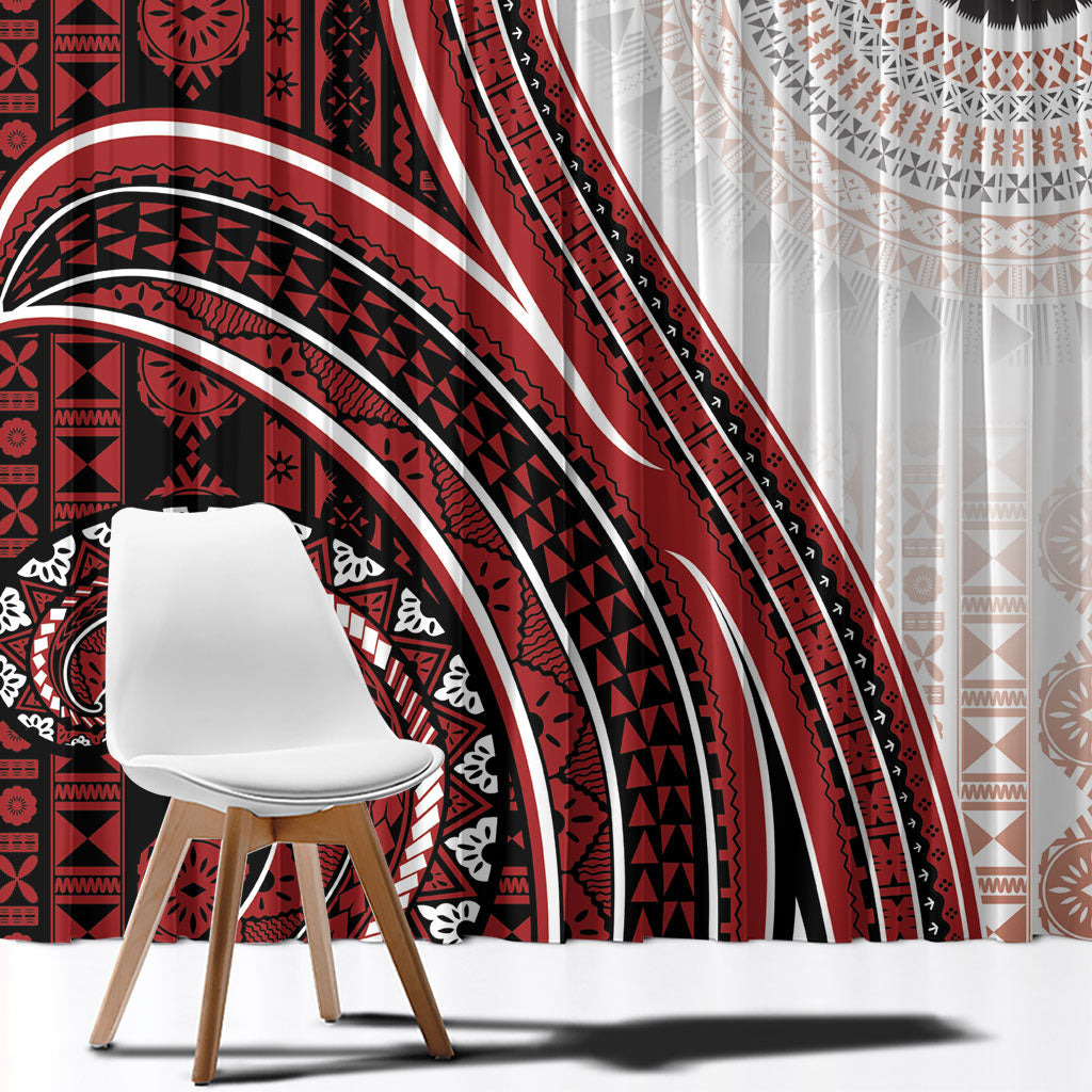 Bula Fiji Vintage Tapa Window Curtain Kaivity Masi Wave Motifs - Red LT7 - Polynesian Pride