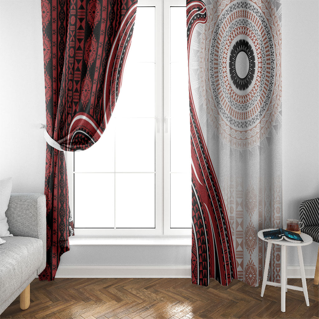 Bula Fiji Vintage Tapa Window Curtain Kaivity Masi Wave Motifs - Red LT7 - Polynesian Pride