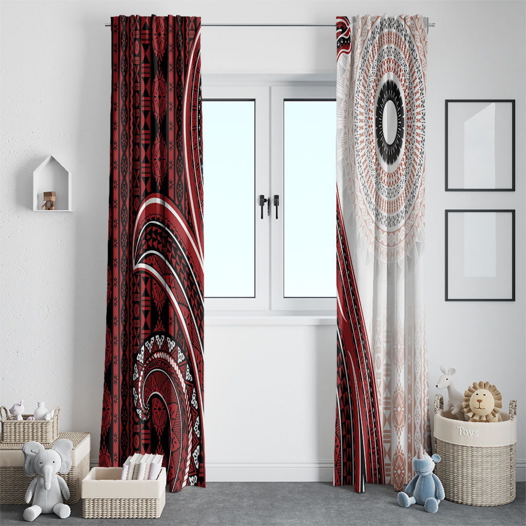 Bula Fiji Vintage Tapa Window Curtain Kaivity Masi Wave Motifs - Red LT7 - Polynesian Pride