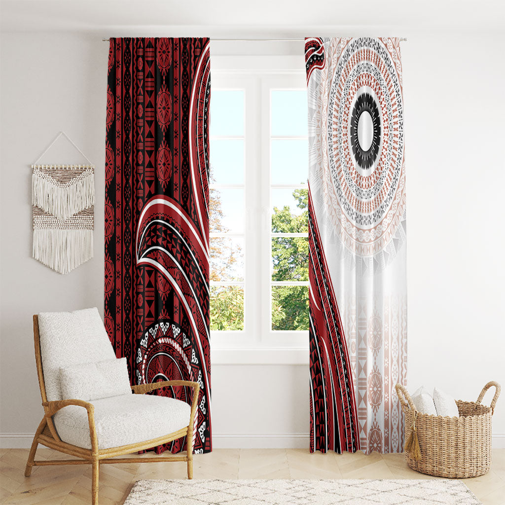 Bula Fiji Vintage Tapa Window Curtain Kaivity Masi Wave Motifs - Red LT7 - Polynesian Pride