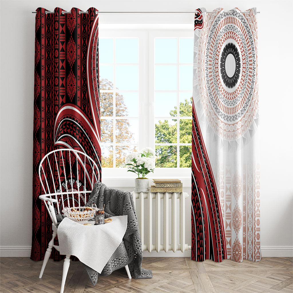 Bula Fiji Vintage Tapa Window Curtain Kaivity Masi Wave Motifs - Red LT7 - Polynesian Pride