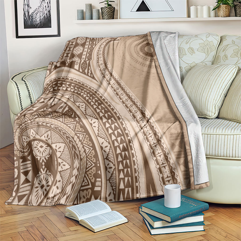 Bula Fiji Vintage Tapa Blanket Kaivity Masi Wave Motifs - Mocha