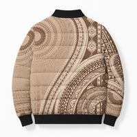 Bula Fiji Vintage Tapa Bomber Puffer Jacket Kaivity Masi Wave Motifs - Mocha LT7 - Polynesian Pride