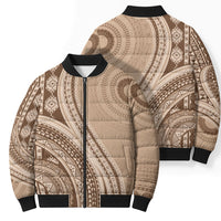 Bula Fiji Vintage Tapa Bomber Puffer Jacket Kaivity Masi Wave Motifs - Mocha LT7 - Polynesian Pride
