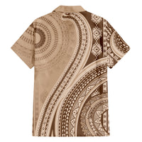 Bula Fiji Vintage Tapa Family Matching Mermaid Dress and Hawaiian Shirt Kaivity Masi Wave Motifs - Mocha