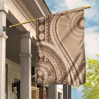 Bula Fiji Vintage Tapa Garden Flag Kaivity Masi Wave Motifs - Mocha LT7 House Flag Beige - Polynesian Pride