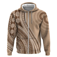 Bula Fiji Vintage Tapa Hoodie Kaivity Masi Wave Motifs - Mocha LT7 Zip Hoodie Beige - Polynesian Pride
