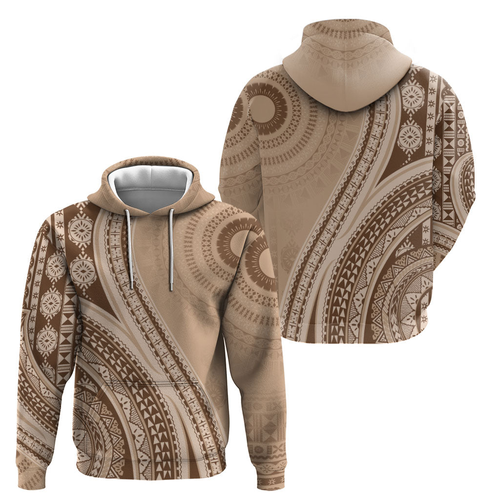 Bula Fiji Vintage Tapa Hoodie Kaivity Masi Wave Motifs - Mocha LT7 - Polynesian Pride