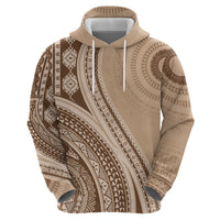 Bula Fiji Vintage Tapa Hoodie Kaivity Masi Wave Motifs - Mocha LT7 - Polynesian Pride