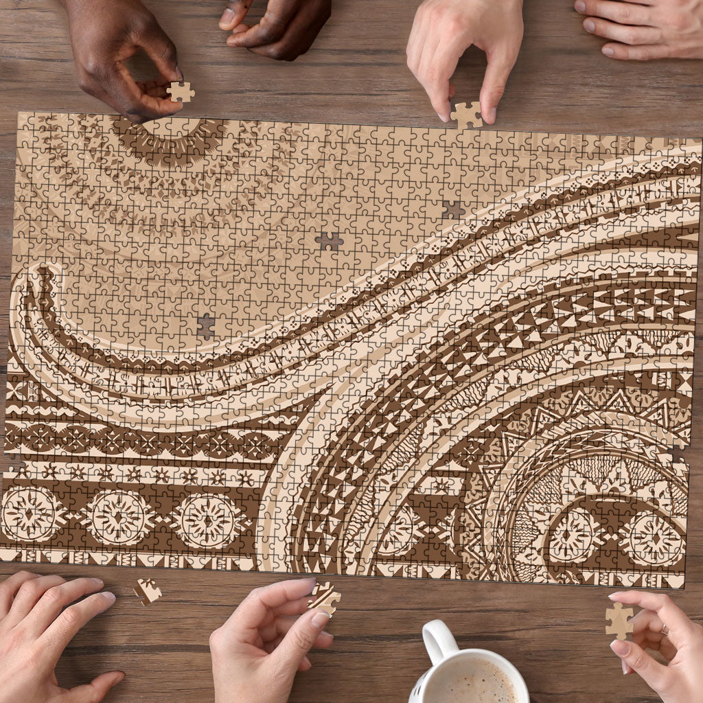 Bula Fiji Vintage Tapa Puzzle Kaivity Masi Wave Motifs - Mocha
