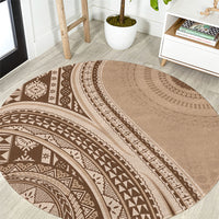 Bula Fiji Vintage Tapa Round Carpet Kaivity Masi Wave Motifs - Mocha LT7 Beige - Polynesian Pride