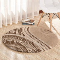 Bula Fiji Vintage Tapa Round Carpet Kaivity Masi Wave Motifs - Mocha LT7 - Polynesian Pride
