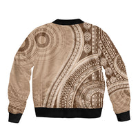 Bula Fiji Vintage Tapa Sleeve Zip Bomber Jacket Kaivity Masi Wave Motifs - Mocha LT7 - Polynesian Pride