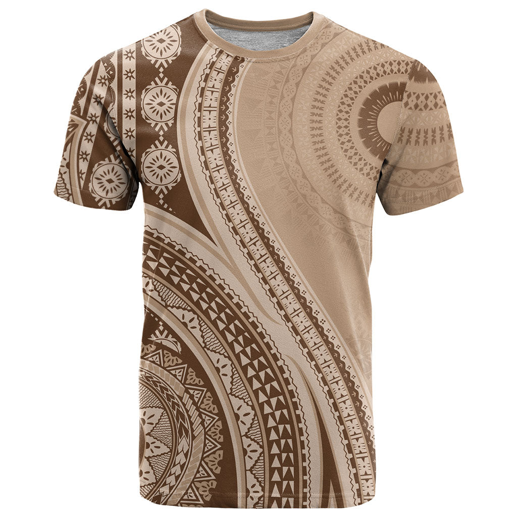 Bula Fiji Vintage Tapa T Shirt Kaivity Masi Wave Motifs - Mocha