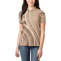 Bula Fiji Vintage Tapa Women Polo Shirt Kaivity Masi Wave Motifs - Mocha