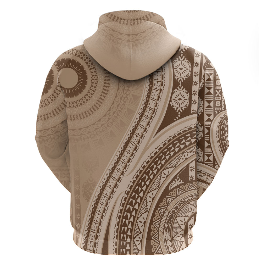 Bula Fiji Vintage Tapa Zip Hoodie Kaivity Masi Wave Motifs - Mocha LT7 - Polynesian Pride