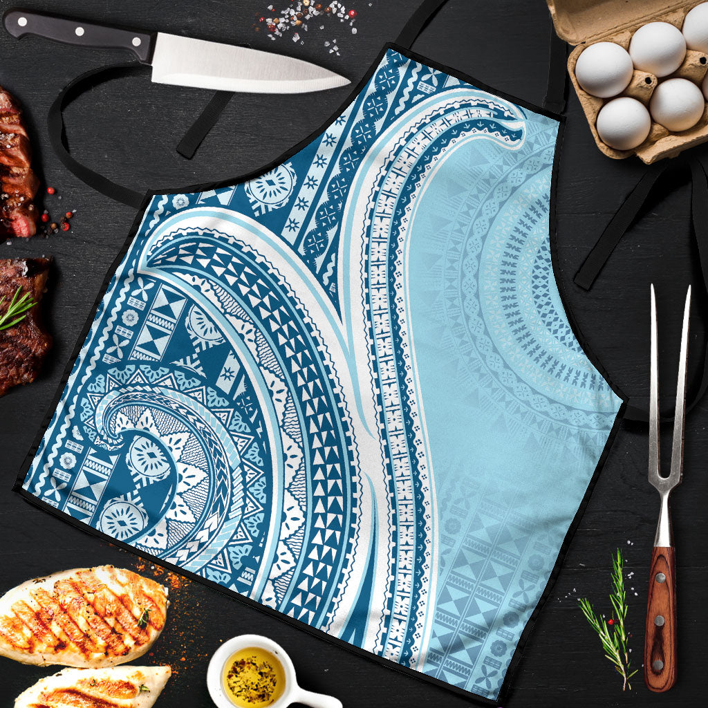 Bula Fiji Vintage Tapa Apron Kaivity Masi Wave Motifs - Turquoise
