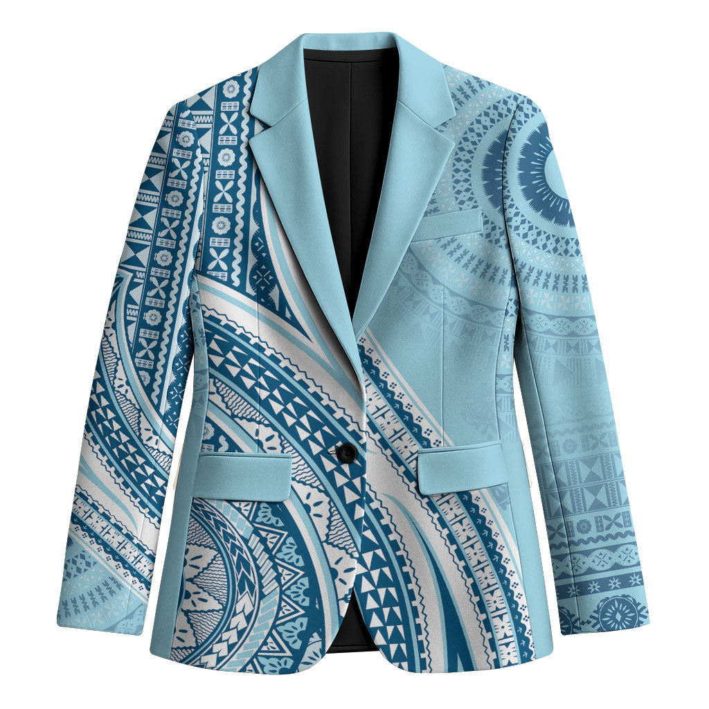 Bula Fiji Vintage Tapa Blazer Kaivity Masi Wave Motifs - Turquoise LT7 Unisex Turquoise - Polynesian Pride