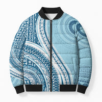 Bula Fiji Vintage Tapa Bomber Puffer Jacket Kaivity Masi Wave Motifs - Turquoise LT7 Unisex Turquoise - Polynesian Pride