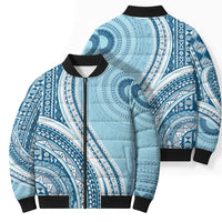 Bula Fiji Vintage Tapa Bomber Puffer Jacket Kaivity Masi Wave Motifs - Turquoise LT7 - Polynesian Pride