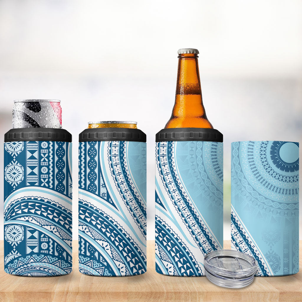 Bula Fiji Vintage Tapa 4 in 1 Can Cooler Tumbler Kaivity Masi Wave Motifs - Turquoise