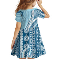 Bula Fiji Vintage Tapa Family Matching Off Shoulder Short Dress and Hawaiian Shirt Kaivity Masi Wave Motifs - Turquoise
