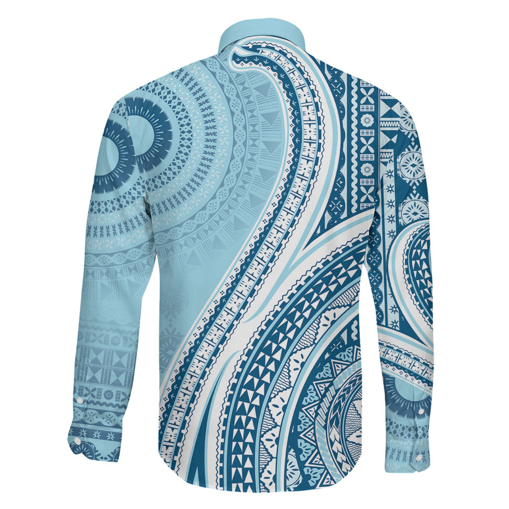 Bula Fiji Vintage Tapa Family Matching Off Shoulder Short Dress and Hawaiian Shirt Kaivity Masi Wave Motifs - Turquoise