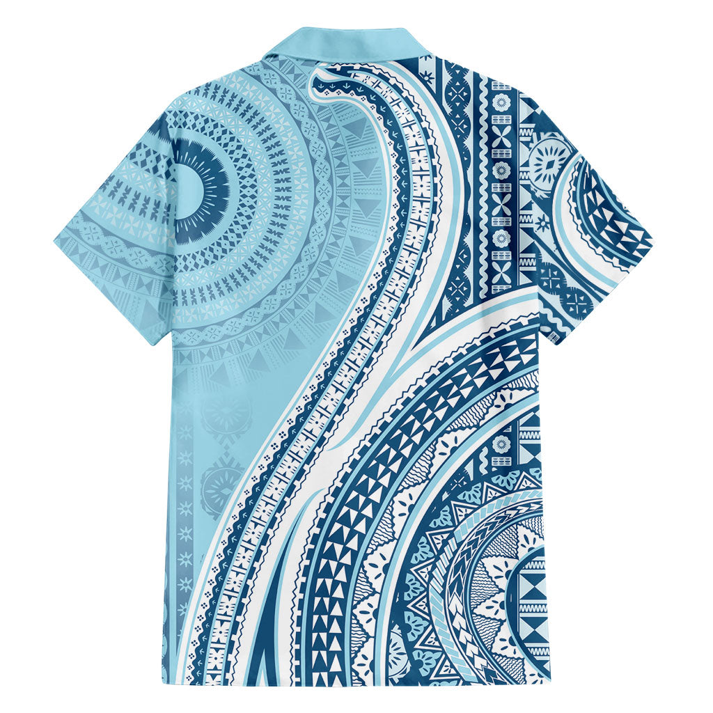 Bula Fiji Vintage Tapa Family Matching Puletasi and Hawaiian Shirt Kaivity Masi Wave Motifs - Turquoise