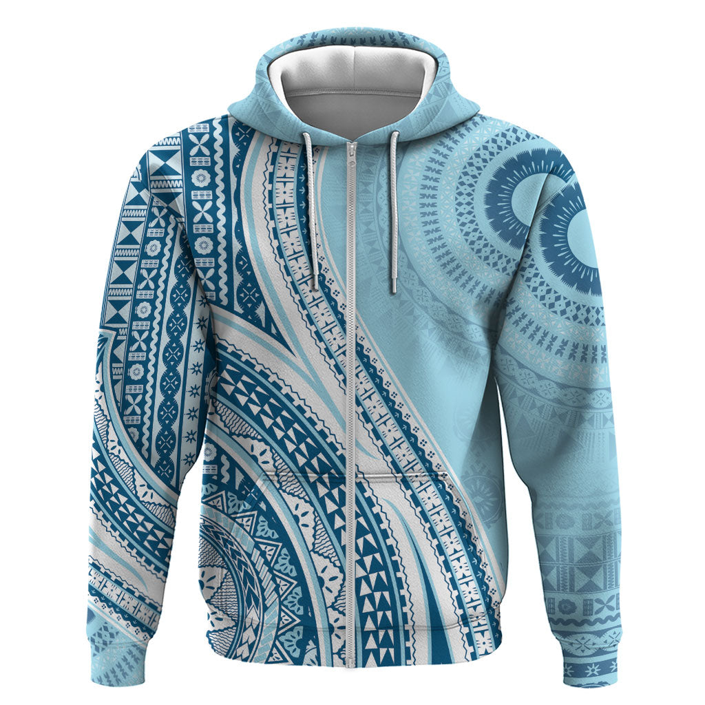 Bula Fiji Vintage Tapa Hoodie Kaivity Masi Wave Motifs - Turquoise LT7 Zip Hoodie Turquoise - Polynesian Pride