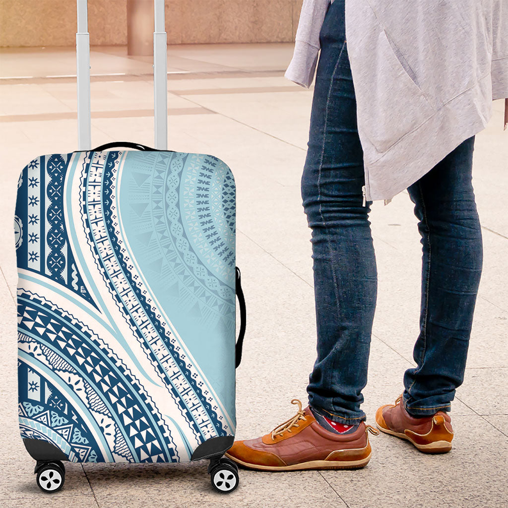 Bula Fiji Vintage Tapa Luggage Cover Kaivity Masi Wave Motifs - Turquoise