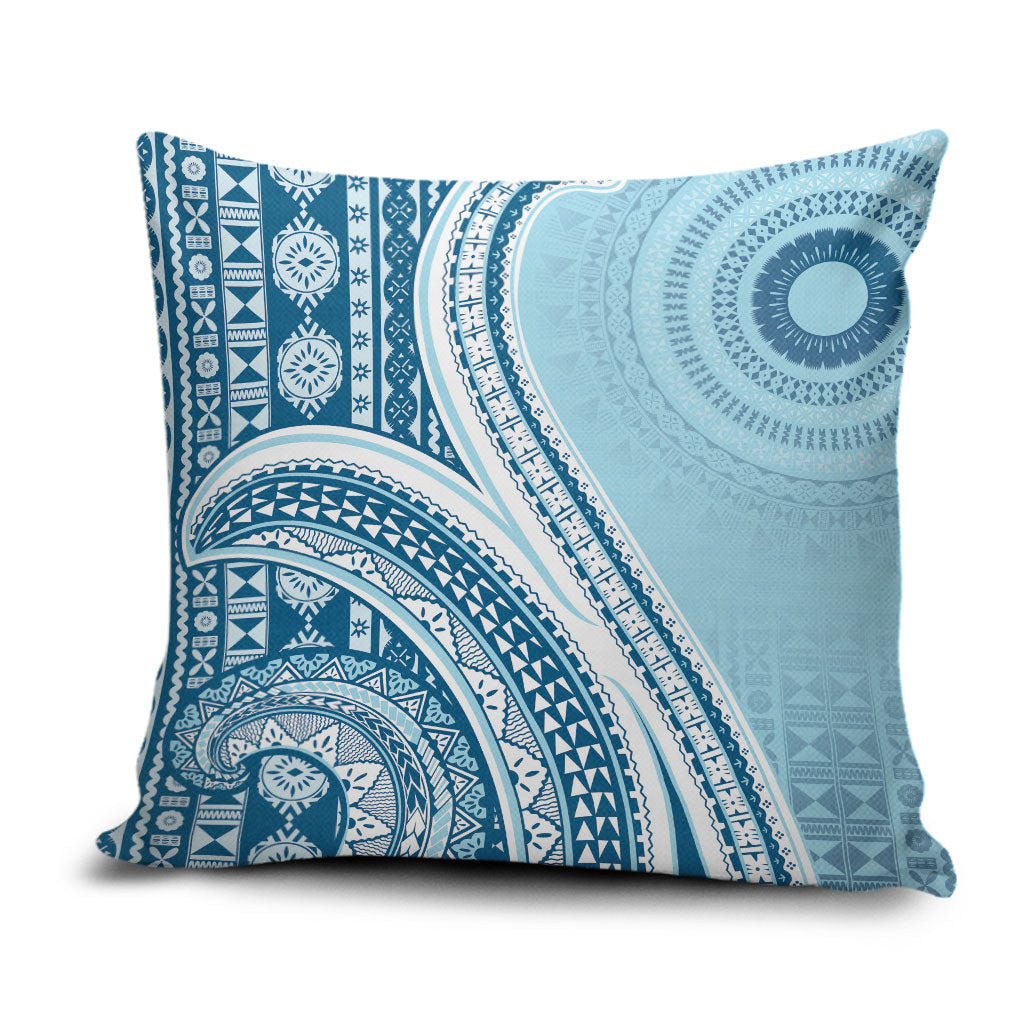 Bula Fiji Vintage Tapa Pillow Cover Kaivity Masi Wave Motifs - Turquoise LT7 Turquoise - Polynesian Pride