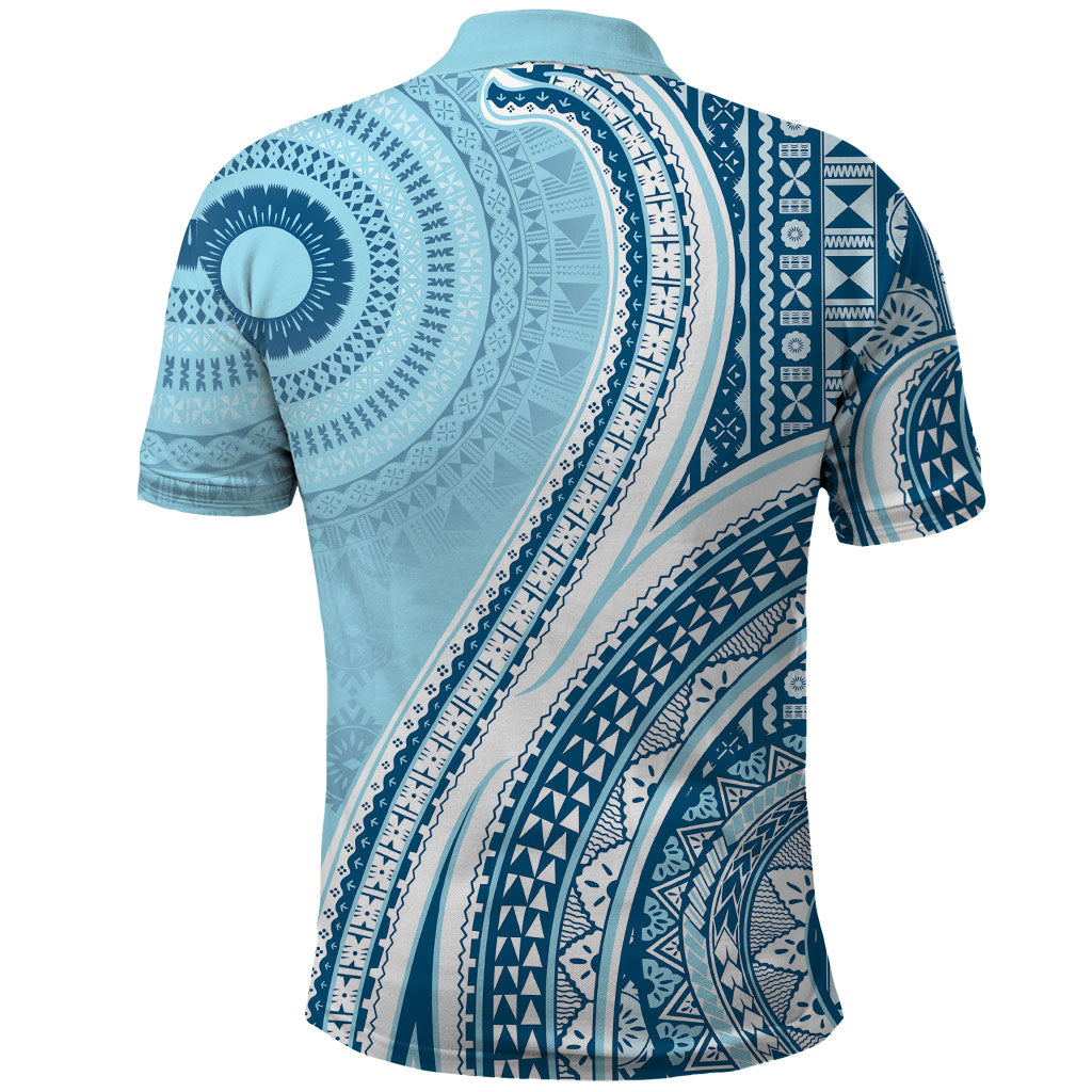 Bula Fiji Vintage Tapa Polo Shirt Kaivity Masi Wave Motifs - Turquoise