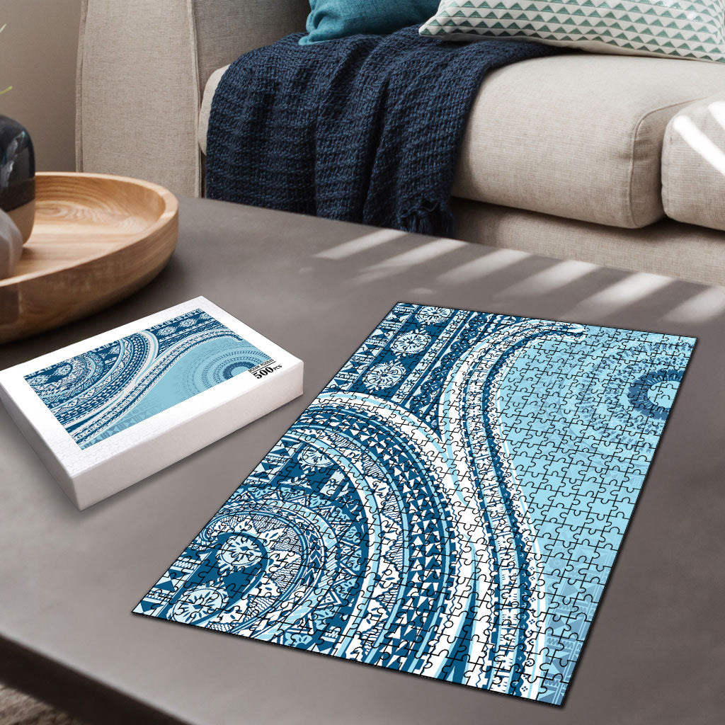 Bula Fiji Vintage Tapa Puzzle Kaivity Masi Wave Motifs - Turquoise