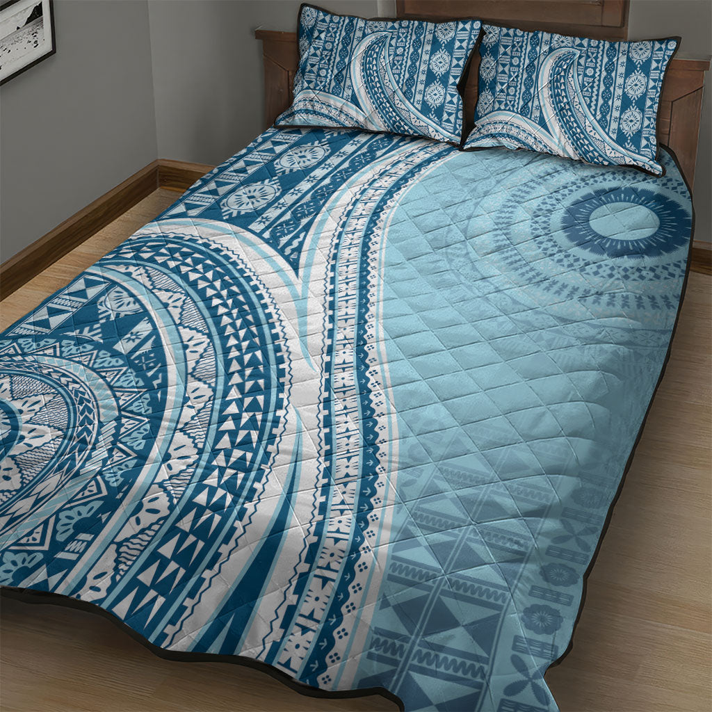 Bula Fiji Vintage Tapa Quilt Bed Set Kaivity Masi Wave Motifs - Turquoise