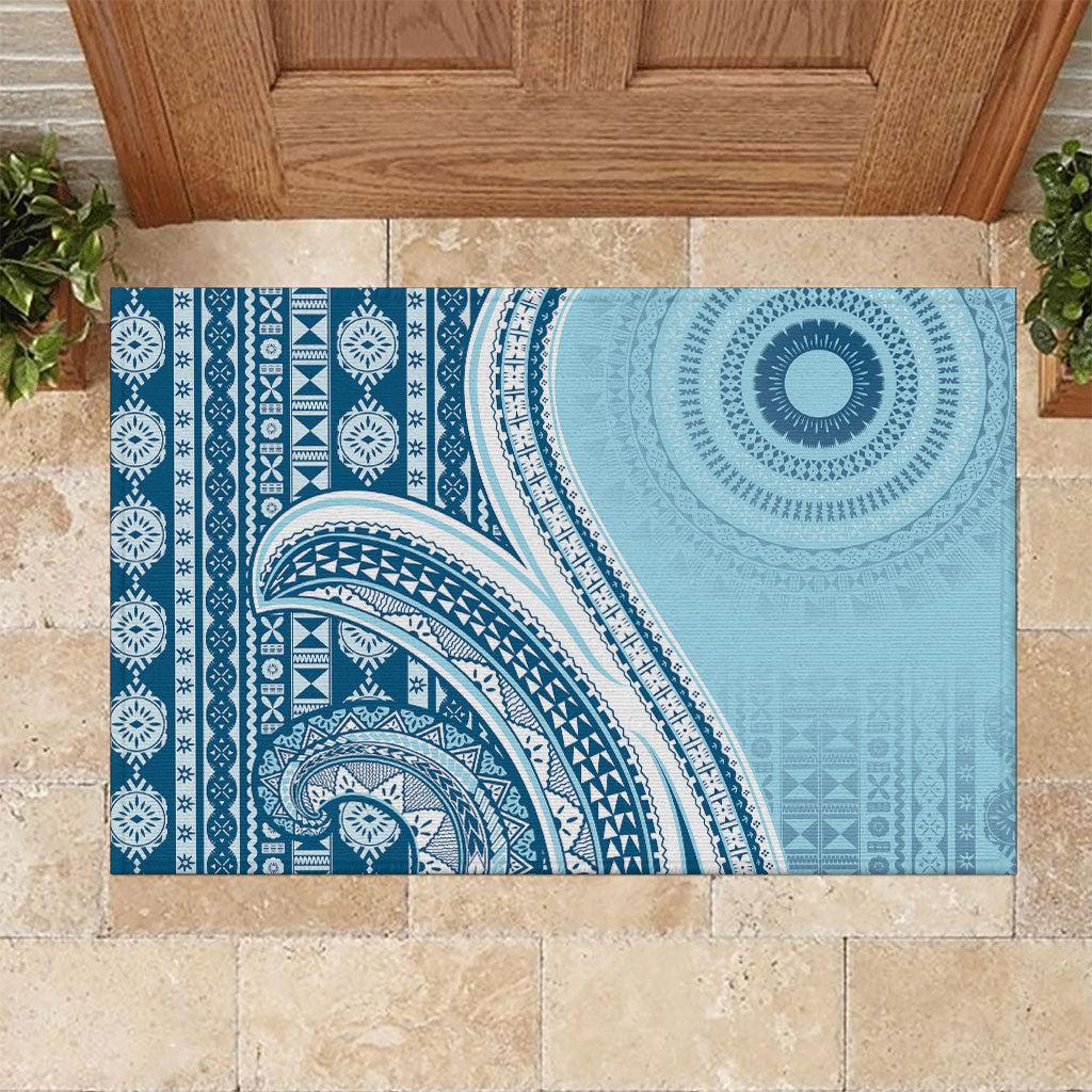 Bula Fiji Vintage Tapa Rubber Doormat Kaivity Masi Wave Motifs - Turquoise LT7 Turquoise - Polynesian Pride