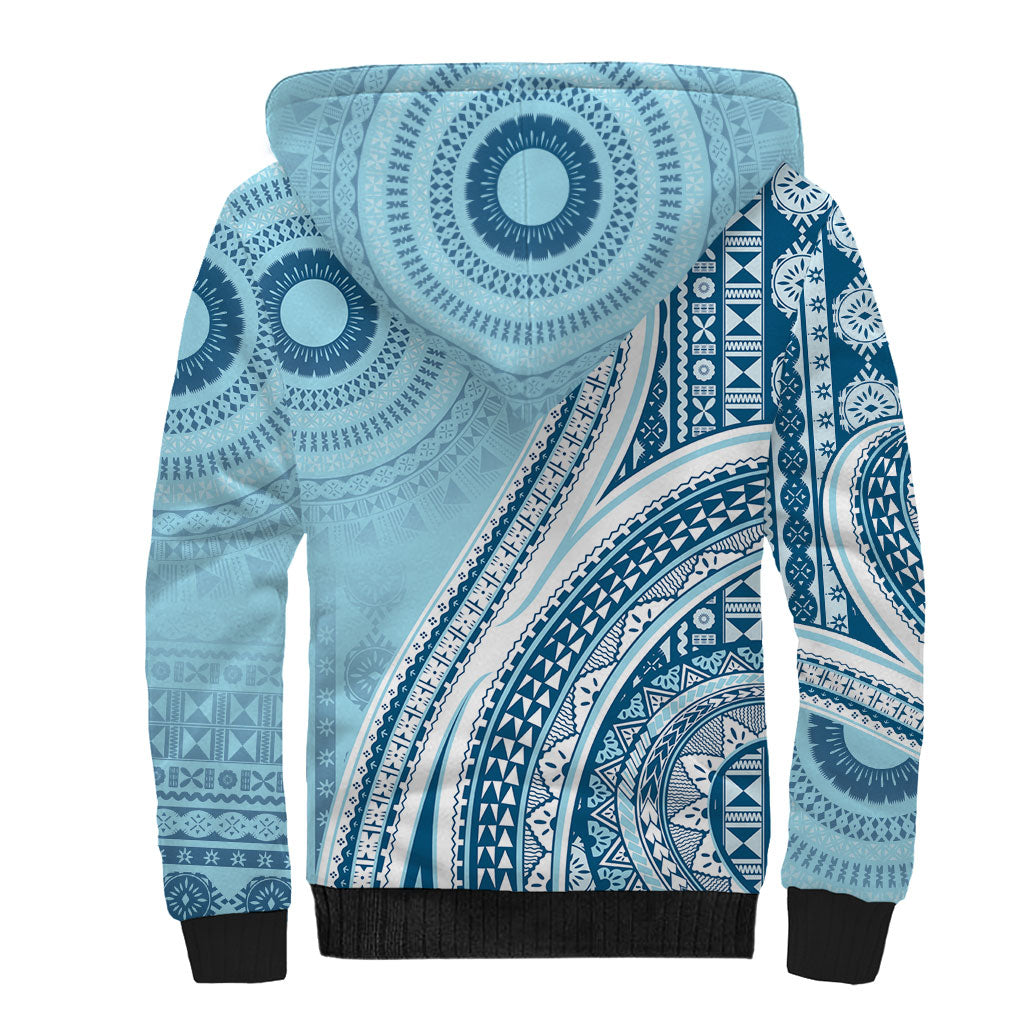 Bula Fiji Vintage Tapa Sherpa Hoodie Kaivity Masi Wave Motifs - Turquoise