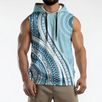 Bula Fiji Vintage Tapa Sleeveless Hoodie Kaivity Masi Wave Motifs - Turquoise